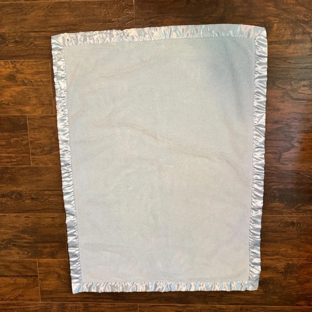 Just Born Blue Baby Reversible Blanket Puppy Dog Embroidered Satin‎ Trim 30 x 40